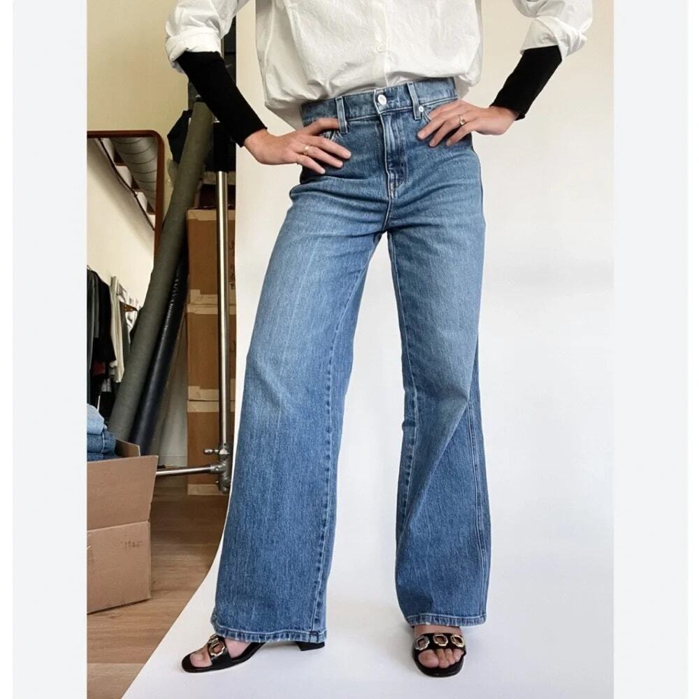 AYR The Top Floor Wide Leg Jeans Press Pass Medium Wash Blue 25S MSRP $245